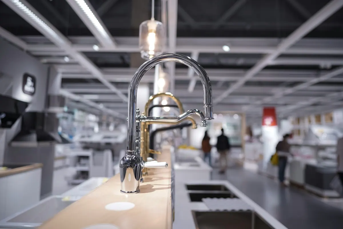 Faucet display in a retail showroom