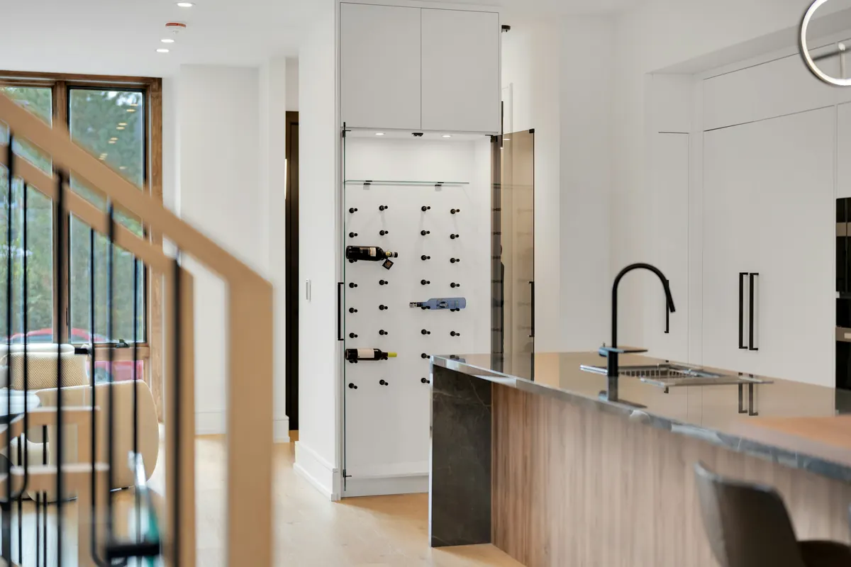Kitchen faucet installed in a finished interior