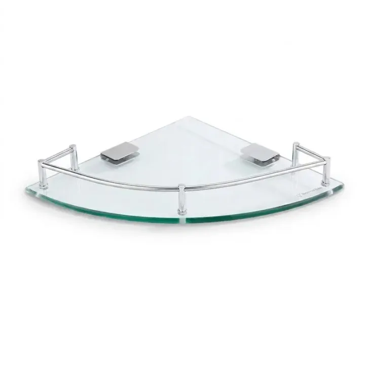 Stainless Steel Rimmed Single-Tier Triangle Glass Corner Shelf