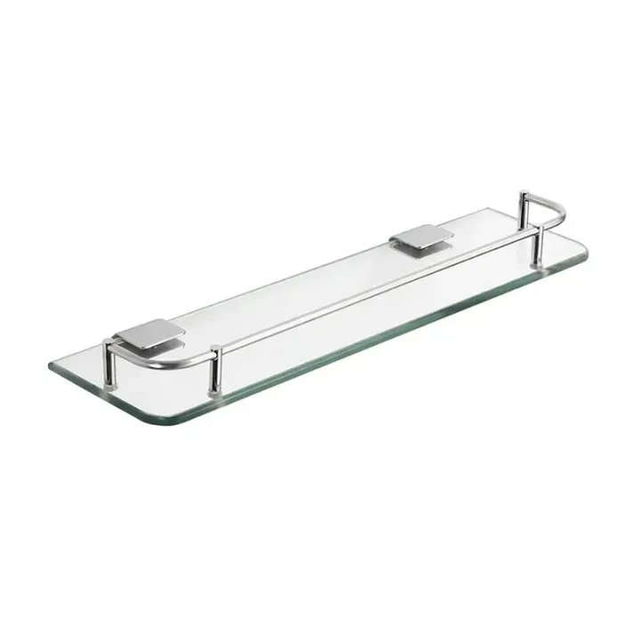 Stainless Steel Rimmed Single-Tier Square Glass Corner Shelf