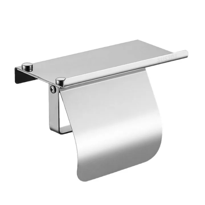 Toilet Paper Roll Holder With Cover and Shelf