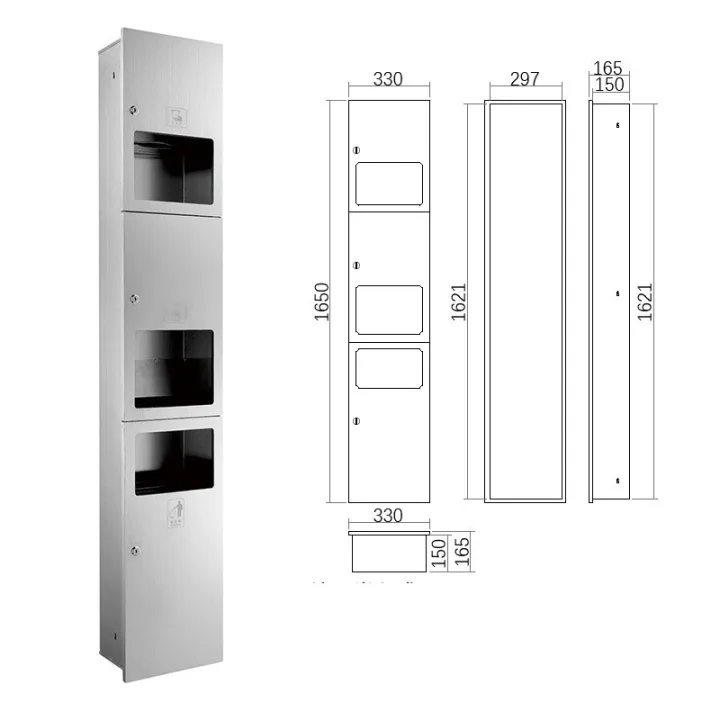 3-in-1 Combo Unit: Electronic Hand Dryer & Paper Towel Dispenser & Waste Receptacle Recessed Mounted