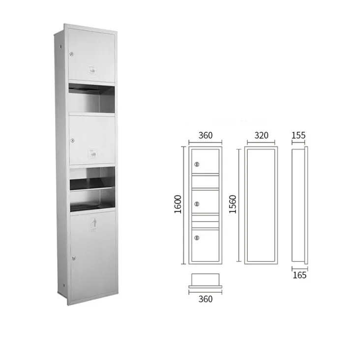 3-in-1 Combo Unit: Electronic Hand Dryer & Paper Towel Dispenser & Waste Bin Recessed Mounted