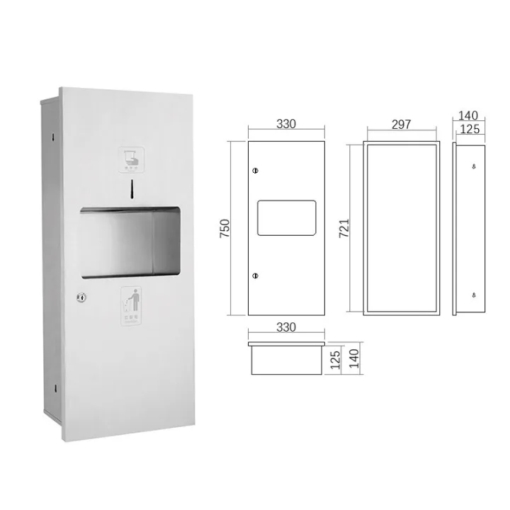2-in-1 Combo Unit:Paper Towel Dispenser & Waste Receptacle Recessed Mounted