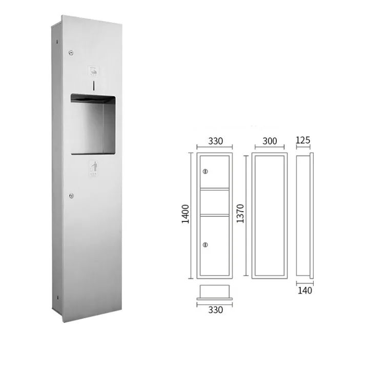 2-in-1 Combo Unit: Paper Towel Dispenser & Waste Receptacle Recessed Mounted