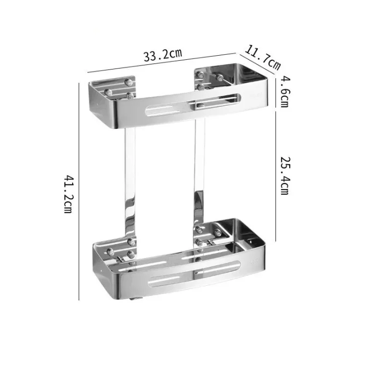 304 Stainless Steel A4 Double Layer Corner Shelf With Hook