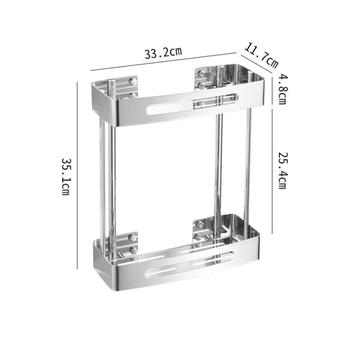 304 Stainless Steel A4 Double Layer Corner Shelf (Integrated 4 Posts