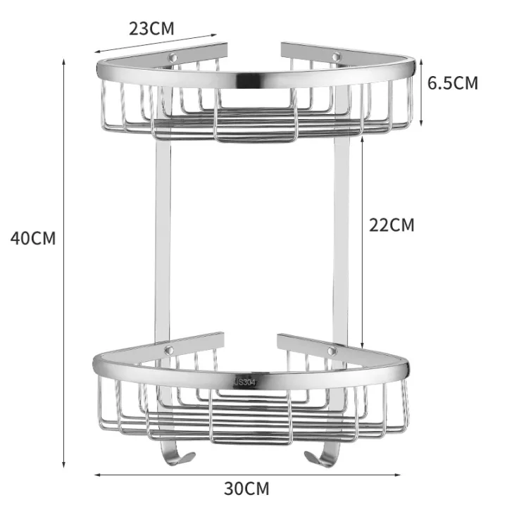 304 Stainless Steel Double Layer Corner Shelf With Hook