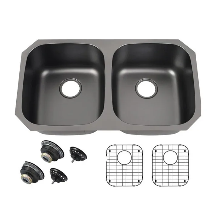304 Stainless Steel Double-Bowl Undermount Sink One-Piece Drawn