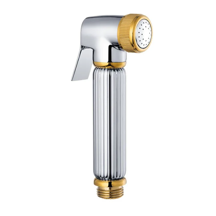 Striped Handheld Shattaf Bidet Sprayer Head with Three Gold Accents