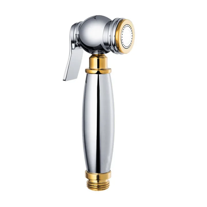 Large Round Handheld Shattaf Bidet Sprayer Head with Three Gold Accents