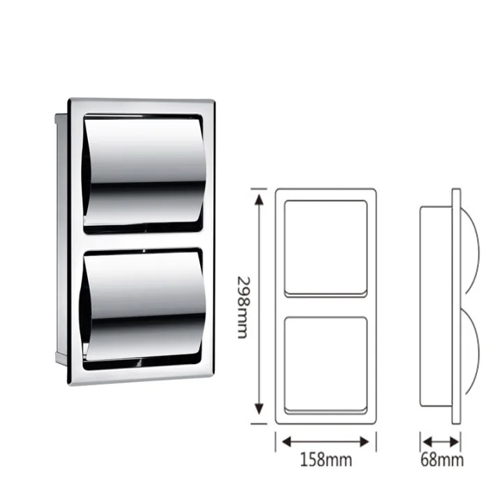 304 Stainless Steel Recessed Double-roll Toilet Paper Box (Vertical)