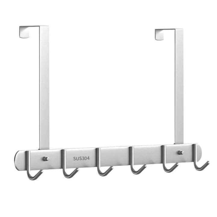 304 Stainless Steel Nail-Free Behind Door Hook with 6 Hooks