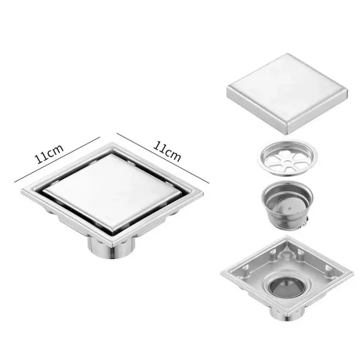 Reversible Hidden Square Floor Drain with Tileable Cover 10*10cm