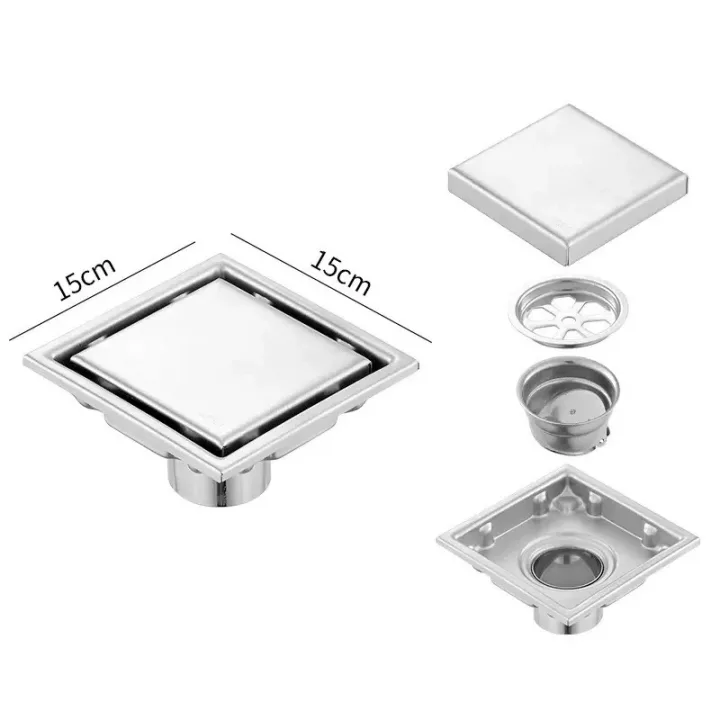 Reversible Hidden Square Floor Drain with Tileable Cover 10*10cm