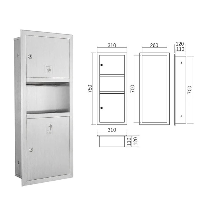 304 Stainless Steel Concealed 2-in-1 Combo Unit: Paper Towel Dispenser & Waste Bin