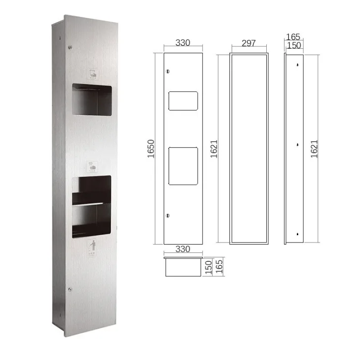 3-in-1 Combo Unit: Electronic Hand Dryer & Paper Towel Dispenser & Waste Receptacle Recessed Mounted