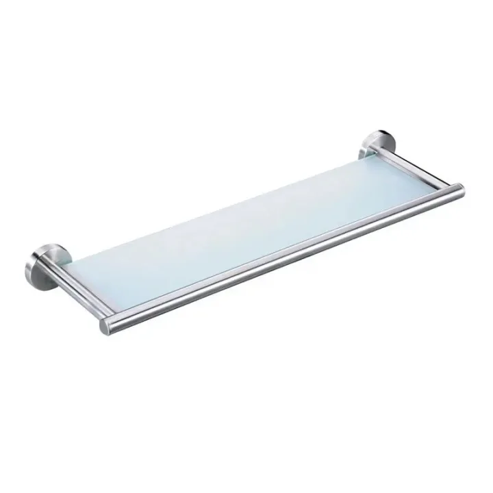 Stainless Steel Rimmed Single-Tier Square Glass Corner Shelf
