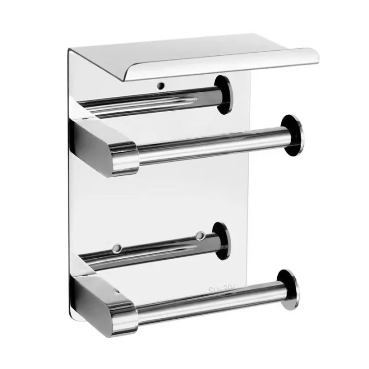 Dual Toilet Paper Holder with Shelf with Drilling / Self Adhesive Tape
