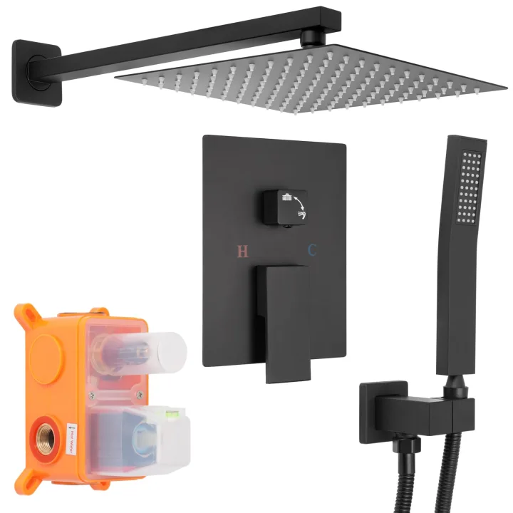 Square Concealed Shower Set with Top Shower and Handheld Shower