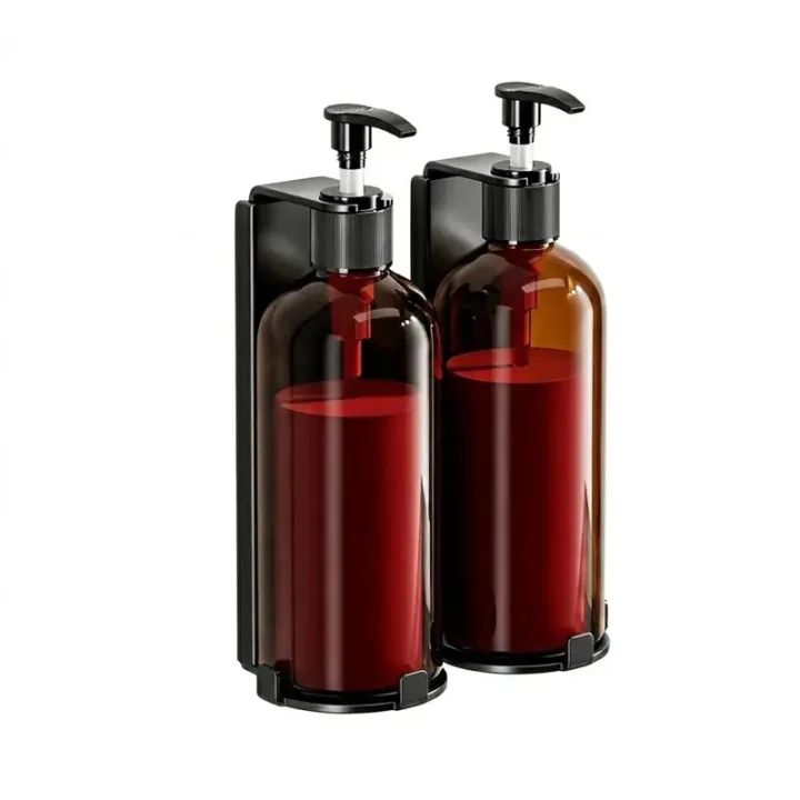 Double Lockable Shower Dispenser Set, 300ml Refillable Shampoo and Body Wash Bottles with Anti-Theft Wall Bracket
