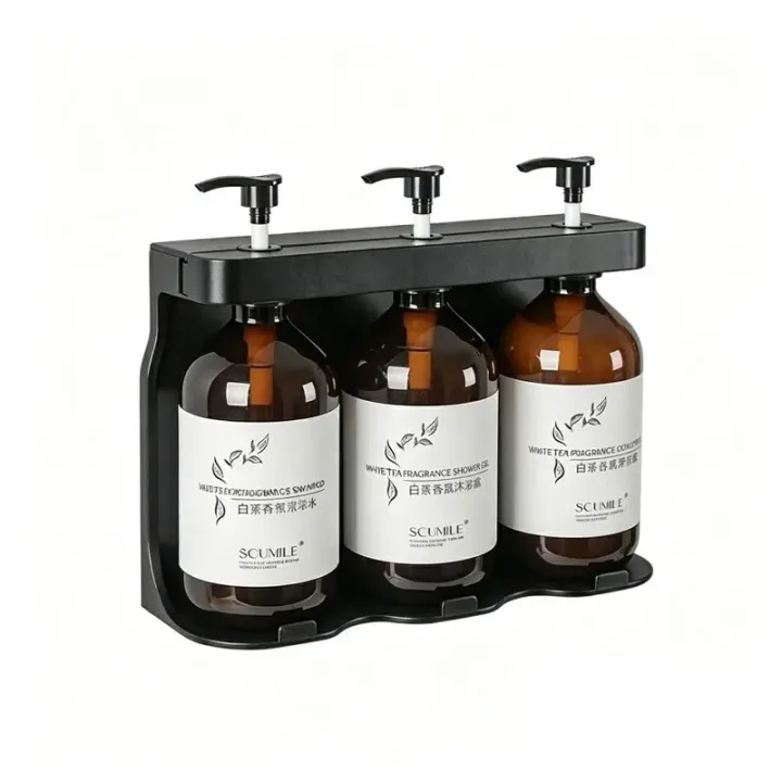 Triple Lockable Shower Dispenser Set, 300ml Refillable Shampoo and Body Wash Bottles with Anti-Theft Wall Bracket