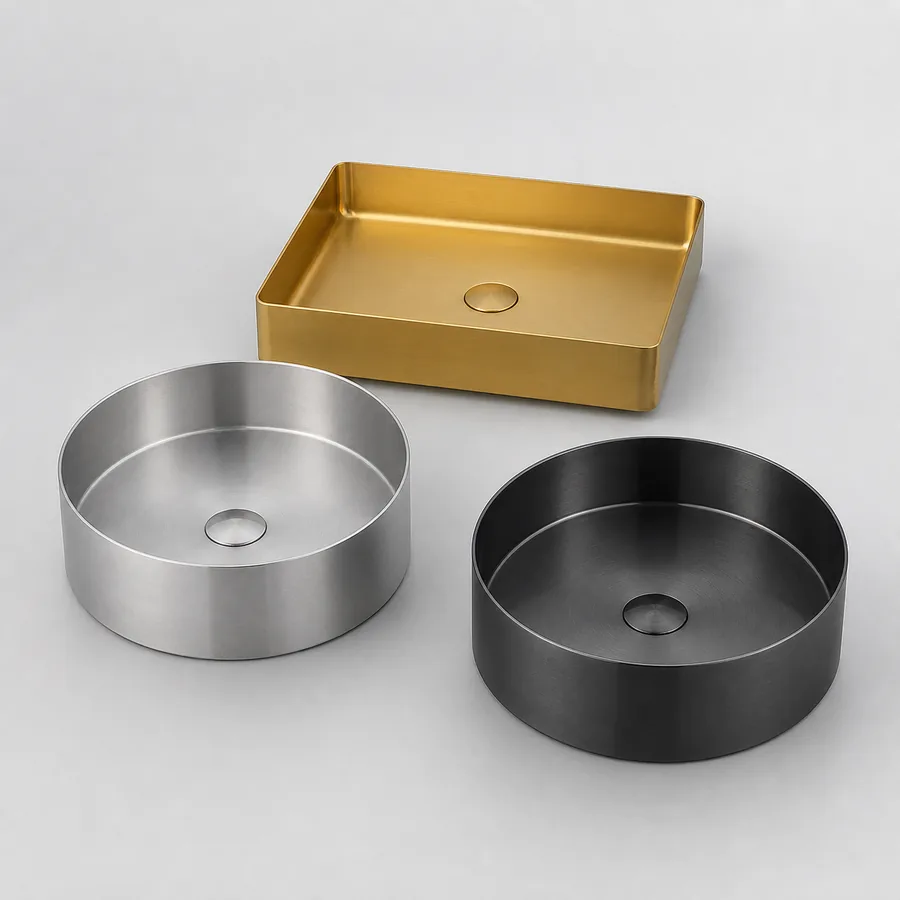 Stainless steel basins for public and commercial washrooms