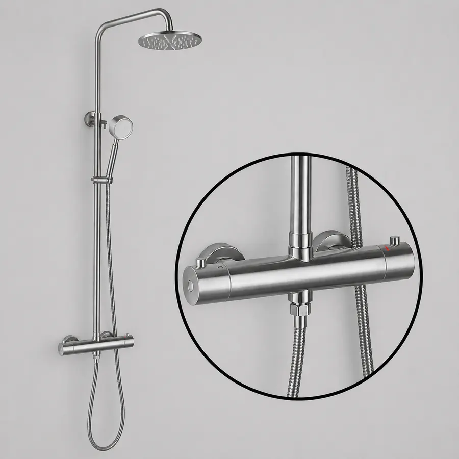 Thermostatic shower systems and mixers