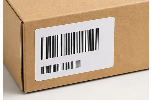 Barcode label applied to a neutral kraft product box